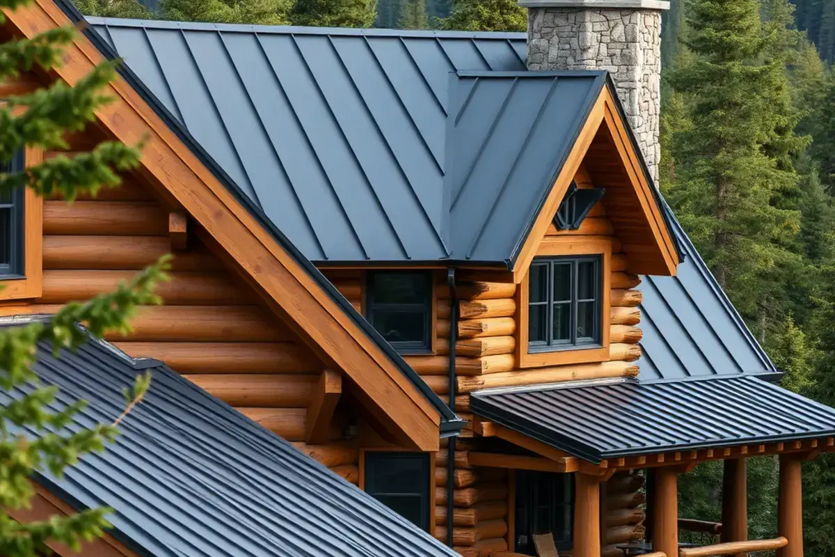 Mountain lodge with charcoal standing seam roof in Manchester