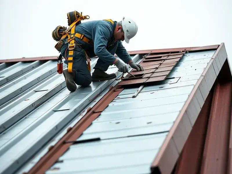 Iron Horse roofing technician repairing standing seam metal roof